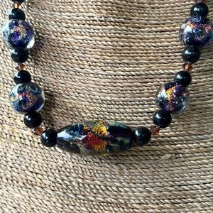 JAM Designs Lampwork Glass Bead Necklace with Dichroic Gold Accents